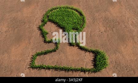Konzept konzeptuelle grüne Sommer Rasen Gras Symbol Form auf braunem Boden oder Erde Hintergrund, menschliches Gehirn Bild. Eine illustration aus dem jahr 3D für die Wissenschaft Stockfoto