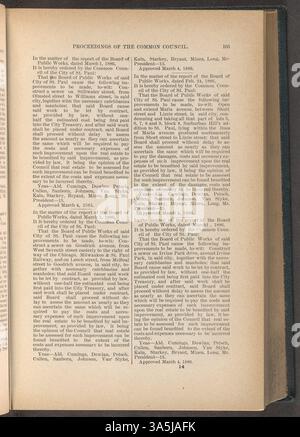 Die Beratungen des Gemeinsamen Rates von St. Paul 1886 dokumentieren die gesetzgeberischen Maßnahmen und Beschlüsse des stadtrates und spiegeln die Themen und Anliegen wider, die für die damalige Gemeinde relevant waren. Stockfoto