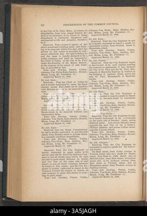 Dieser Bericht über die Beratungen des Gemeinsamen Rates 1886 enthält die legislativen Maßnahmen des stadtrats von Saint Paul und bietet einen umfassenden Überblick über die Regierungsführung im Laufe des Jahres. Stockfoto