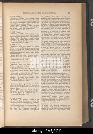 Die Beratungen des Gemeinsamen Rates von St. Paul 1886 dokumentieren die Beschlüsse und gesetzgeberischen Maßnahmen, die sich auf die Regierungsführung und Entwicklung der Stadt während dieser Zeit auswirkten. Stockfoto
