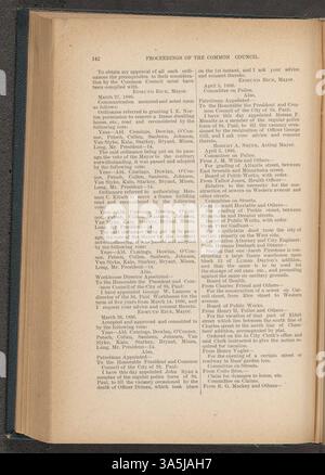 Die Beratungen des Gemeinsamen Rates von St. Paul von 1886 dokumentieren wichtige politische Entscheidungen und gesetzgeberische Maßnahmen, die der stadtrat in diesem Jahr getroffen hat und zur Entwicklung der Stadt beiträgt. Stockfoto