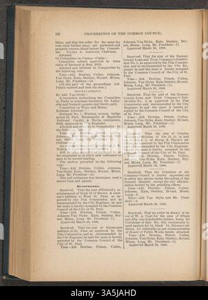 Die Beratungen des Gemeinsamen Rates von St. Paul im Jahr 1886 beschreiben die vom stadtrat ergriffenen legislativen Maßnahmen und liefern einen offiziellen Bericht über die lokale Verwaltung für das Jahr. Stockfoto