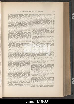 Die Beratungen des Gemeinsamen Rates von Saint Paul 1886 dokumentieren wichtige gesetzgeberische Maßnahmen und politische Entscheidungen, die sich auf die lokale Verwaltung und die Stadtplanung auswirkten. Stockfoto