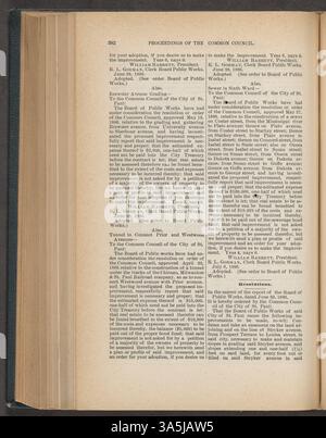 Die vollständige Reihe der gemeinsamen Ratsbeschlüsse von St. Paul für 1886, in denen die Entscheidungen und Verordnungen der Gemeinden im Laufe des Jahres detailliert dargestellt werden. Stockfoto