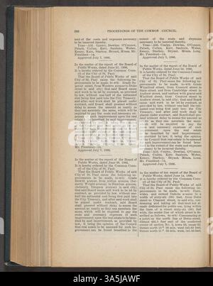 1886 wurden die Arbeiten des Gemeinsamen Rates von St. Paul dokumentiert, die die gesetzgeberischen Aktivitäten und Entscheidungen dokumentierten, die die Entwicklung und die Regierungsführung der Stadt im Laufe des Jahres beeinflussten. Stockfoto