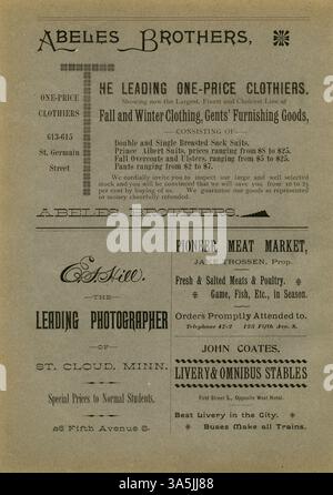 Die Novemberausgabe 1893 der Normalia, eine Publikation der St. Cloud State University, enthält Forschungsartikel zur öffentlichen Bildung, mit dem Schwerpunkt auf der Rolle der besonderen Sinne in der Lehre und dem historischen Wachstum der Freiheit. Stockfoto