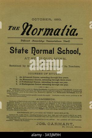 In der Ausgabe von *The Normalia* vom Oktober 1893 konzentrieren sich die Artikel auf verschiedene pädagogische Themen, einschließlich einer ausführlichen Diskussion der „Kindergartenidee in Education“. Stockfoto