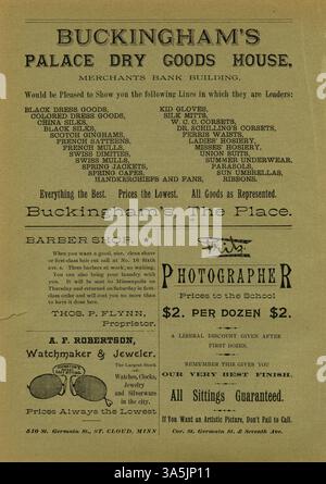 Die 1893 erschienene Ausgabe von The Normalia, eine Publikation der St. Cloud State University, enthält Artikel von Fakultäten und Studenten, die Themen der öffentlichen Bildung untersuchen und Veranstaltungen und Beiträge von Studenten auf dem Campus präsentieren. Stockfoto