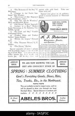 Die Normalia, 1902-05, enthält Artikel über Bildung, geschrieben von Fakultät und Studenten der St. Cloud State University. Themen sind manuelle Schulungen, Geographie- und Naturunterricht sowie Lehrpläne und Buchempfehlungen für Schüler der siebten und achten Klasse. Die Publikation enthält auch Aktualisierungen von Universitäten und Alumni. Stockfoto
