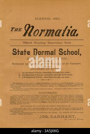Die Ausgabe 1893 der Normalia enthält Zeitschriftenartikel von St. Cloud State Fakultäten und Studenten, die Themen im Zusammenhang mit der öffentlichen Bildung und Campus-Veranstaltungen diskutieren. Es enthält auch einen Essay über F.E. Mitchells Besuch in Washington, D.C. Stockfoto