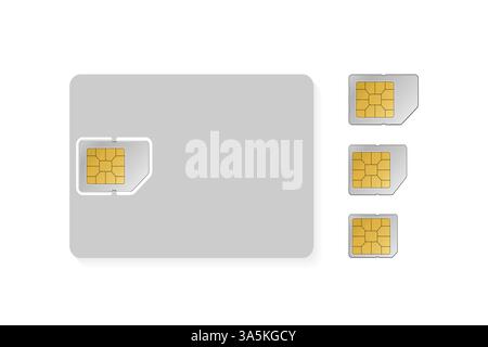 Set von sim-Kartenobjekten in Flatstyle auf weißem Hintergrund. Vektorabbildung. Stock Vektor