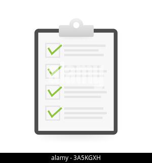 Zwischenablage mit Checklistensymbol auf weißem Hintergrund. Stock Vektor