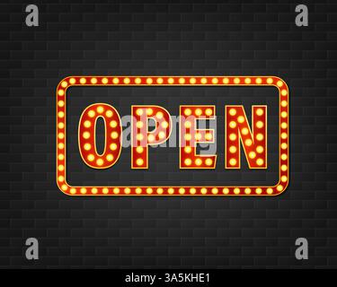 Retro Open Light Retro, tolles Design für jeden Zweck. Schwarzer Hintergrund. Stock Vektor