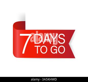 7 Tage bis zum Ablauf Red Label. Rotes Webband isoliert auf weißem Hintergrund. Abbildung des Vektormaterials. Stock Vektor