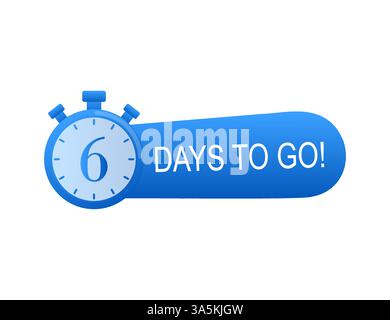 Symbol für Timer mit 6 Tagen, um flach zu werden. Illustration des Vektormaterials auf weißem Hintergrund. Stock Vektor