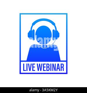 Online-Vektor-Logo auf weißem Hintergrund. Person mit Kopfhörern. Vektorabbildung. Stock Vektor