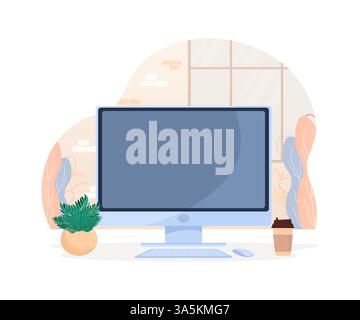 Moderner Bürobereich, großartiges Design für jeden Zweck. Hintergrund-Vektor-Illustration. Flache Zeichentrickvektorillustration. Innenraum. Heim-Arbeitsplatz. O Stock Vektor