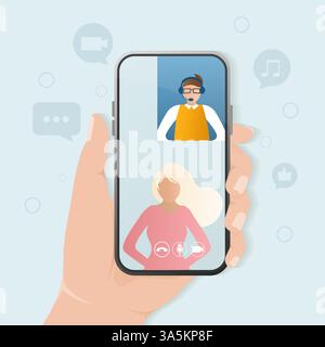 Flaches blaues Symbol. Video-Chat-Leute, großartiges Design für jeden Zweck. Zeichentrickfigur. Business-Design. Vektorabbildung. Stock Vektor