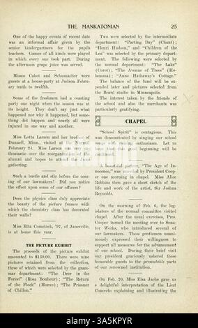 Das Mankatonian, das von den Schülern der Mankato State Normal School veröffentlicht wurde, zeigte Nachrichten auf dem Campus, Sport, soziale Veranstaltungen und literarische Beiträge. mit lokaler Werbung, von 1891 bis 1913. Stockfoto