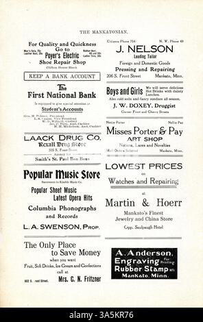 Das Mankatonian Magazin, das von den Schülern der Mankato State Normal School herausgegeben wird, enthält Artikel, Poesie, Schüleraktivitäten und lokale Werbung. Dokumentation des Schullebens von 1891 bis 1913. Stockfoto
