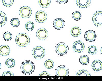 Ein lebendiges und farbenfrohes Design mit handgezeichneten Kreismustern in Blau- und Grüntönen. Stock Vektor