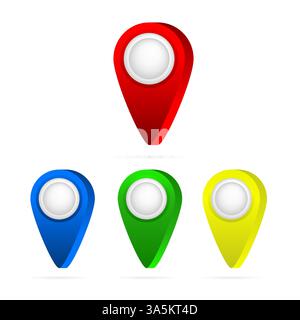 Satz von hellen Kartenzeigern. Symbol für Kartennadel. Stock Vektor