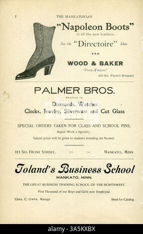 Die Mankatonian, eine Schülerpublikation der Mankato State Normal School, enthielt Zusammenfassungen über Schulaktivitäten, Poesie, gesellschaftliche Veranstaltungen und lokale Werbung. Veröffentlicht von 1891 bis 1913. Stockfoto