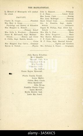 Die Mankatonian, eine Schülerzeitschrift der Mankato State Normal School, wurde monatlich veröffentlicht und enthielt Artikel über Sport, soziale Veranstaltungen und lokale Werbung. Veröffentlicht von 1891-1913. Stockfoto