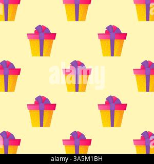 Geschenkbox-Muster im Cartoon-Stil auf weißem Hintergrund. Weihnachtsdekoration Stock Vektor