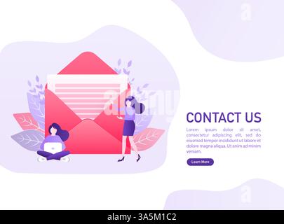 Kontaktieren Sie uns. Landing-Page. Moderne Werbung für Konzeptdesign. Online-Kommunikation. Illustration für digitales Marketing. Kundendienstmitarbeiter Stock Vektor