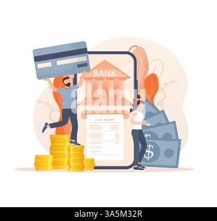 Line Banking-Mitarbeiter für das Design von Kontoseiten. Abbildung des isometrischen Vektors. Online-Bank. Vektorabbildung Stock Vektor