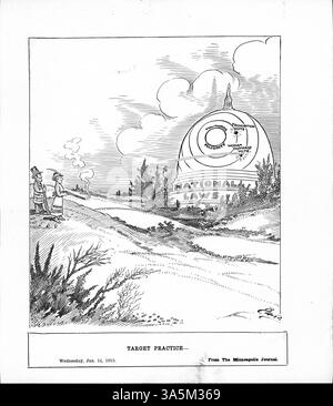 Dieser politische Zeichentrick zeigt die Frauenwahlrecht- und die nationale Prohibition-Bewegung, die auf ein Ziel schießen, das mit den nationalen Gesetzen gemalt wurde, wobei der Bullseye fehlt, der als Zweidrittelmehrheit gekennzeichnet ist. Er spiegelt die gescheiterten Abstimmungen zu diesen Themen wider, obwohl sie näher an der Verabschiedung ankamen. Stockfoto