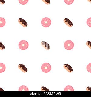 Pinke flache Donuts auf weißem Hintergrund. 3D-Donut-Muster für Druckdesign. Vektorgrafik Stock Vektor