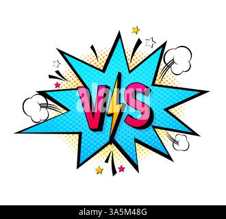 Blau vs. Pop im Retro-Stil auf grünem Hintergrund. Gegen den Kampf. Rahmenvorlage. Pop-Art-Stil. Vektorabbildung. Stock Vektor