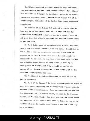 Die offiziellen 1926 Minuten vom Verwaltungsrat der Minneapolis Public Library, in denen die wichtigsten Entscheidungen über Bibliotheksbetrieb und Gemeindedienste dokumentiert werden. Stockfoto