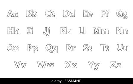 Englische Buchstaben. Handgezeichnete alphabetische Schriftart. Realistische Darstellung der Vektorlinie Stock Vektor