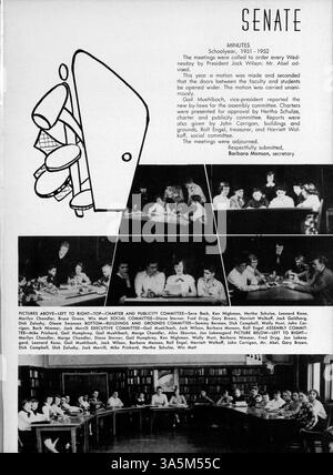 Das Jahrbuch „Bisbila 52“ der University High dokumentiert die Schüler, Lehrkräfte, Sportprogramme, Vereine und wichtige Momente aus dem Schuljahr 1951-1952. Stockfoto