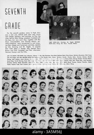 Das Jahrbuch „Bisbila 52“ der University High School enthält Bilder und Informationen über Schüler, Lehrer, Leichtathletik und Veranstaltungen aus dem Schuljahr 1951-1952. Stockfoto