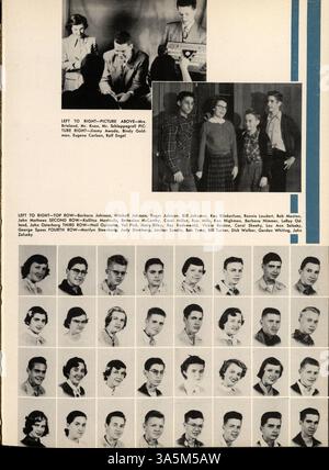 Das Jahrbuch „Bisbila“ 1952 der University High School dokumentiert das akademische Jahr 1951-1952 und behandelt Studenten, Lehrer, Sport, Vereine, und wichtige Ereignisse. Stockfoto