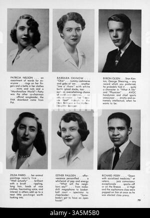 Das Jahrbuch „Bisbila 52“ der University High School dokumentiert das akademische Jahr 1951-1952, in dem Studenten, Dozenten, Leichtathletik, Vereine, und Schulveranstaltungen. Stockfoto