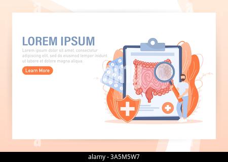 Illustration des Zeichentrickvektors. Flache Vektorillustration mit Därmen, Verdauungskonzept. Zeichen Stock Vektor