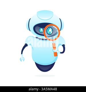 Bot im Cartoon-Stil suchen. Künstliche Intelligenz. Isometrischer Vektor. Vektorabbildung. Stock Vektor