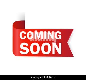 Demnächst erhältlich. Verkaufsmarke. Banner der Verkaufs-Website. Website-Informationen. Bandbanner. Stock Vektor