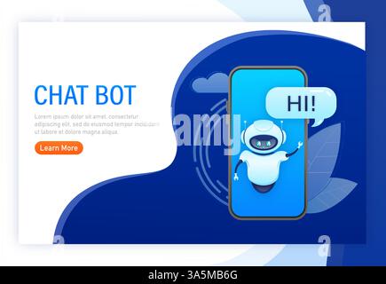Bot unterstützen. KI-Assistent. Flaches Symbol mit blauem Support-Bot auf weißem Hintergrund Stock Vektor