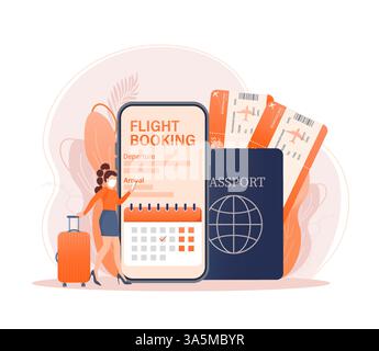 Flyer-Design für Werbedesign. Landingpage für Flugtickets Online-Buchungen. Vektorillustration für flache Designs. Symbol für Reisevektor. Stock Vektor