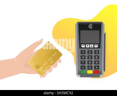 Flaches Symbol mit Terminal mit Kreditkarte. Flacher Vektor. Flaches Design. Symbol für Vektorprüfung. Stock Vektor