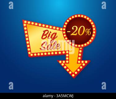 Großer Verkauf – 20 Prozent Konzept. Black friday-Schild. Black friday Sale Neon-Banner. Vektordesign. Lichtbanner. Spielzeichen Stock Vektor