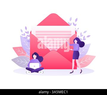 Kontaktieren Sie uns. Landing-Page. Moderne Werbung für Konzeptdesign. Online-Kommunikation. Illustration für digitales Marketing. Kundendienstmitarbeiter Stock Vektor