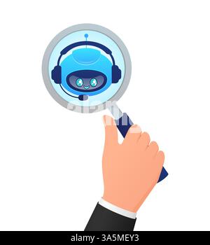 Bot im Cartoon-Stil suchen. Künstliche Intelligenz. Isometrischer Vektor. Vektorabbildung Stock Vektor