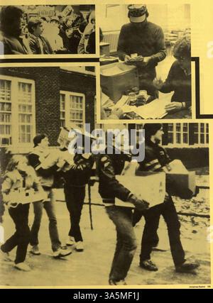 Im Jahrbuch „Sagamore: United We Stand“ für 1983 werden die Leistungen der Schüler, sportliche Leistungen, die Höhepunkte der Lehrkräfte und die wichtigsten Veranstaltungen an der Roosevelt High School während des Schuljahres 1982-1983 erfasst. Stockfoto